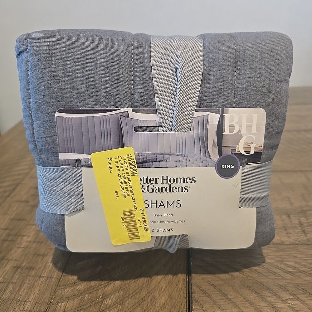 NEW Better Homes & Gardens Linen Blend 2 Pack King Pillow Shams GREY